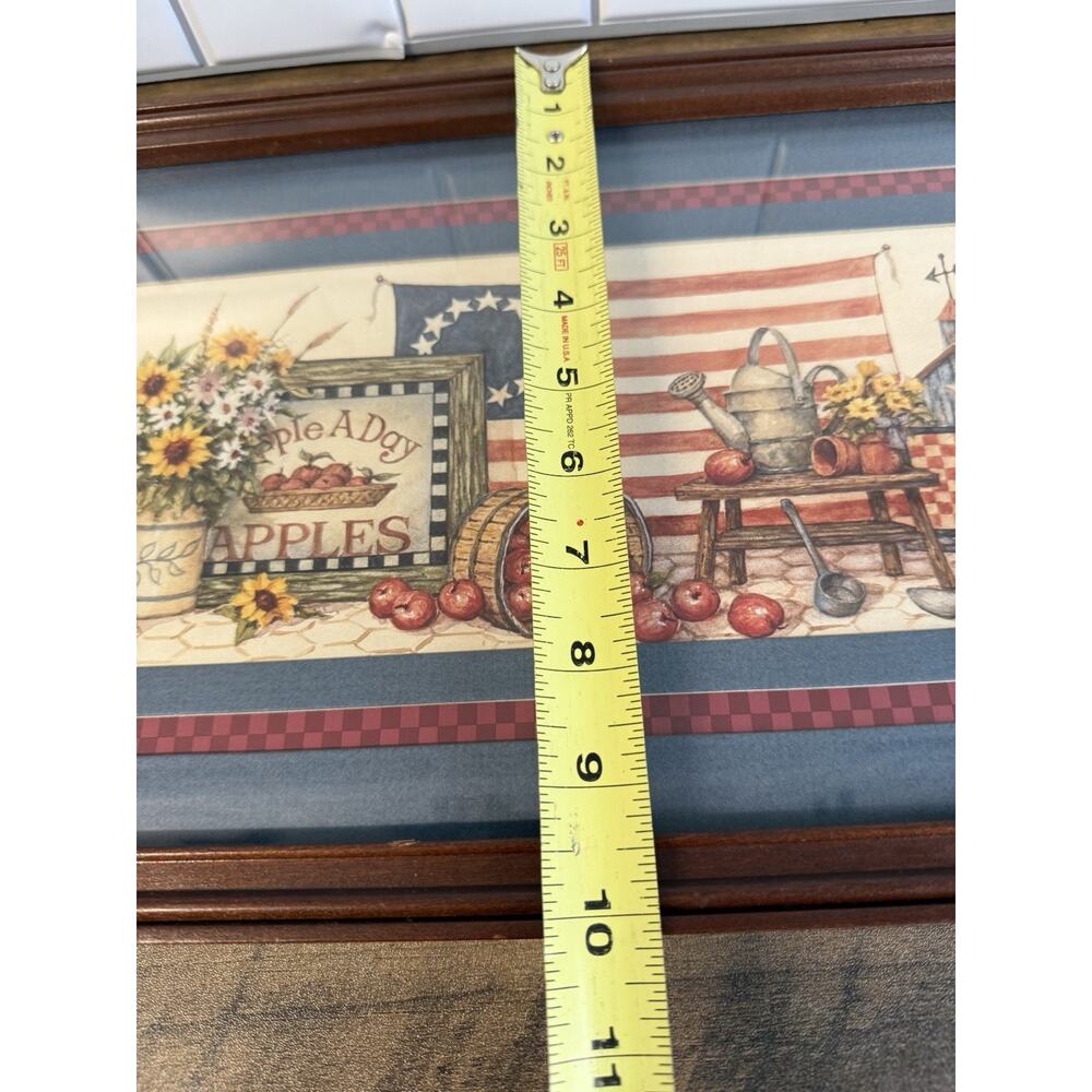 Home Interiors Framed Americana Farmhouse Art Apples Flag Rustic Country Decor - Picture 4 of 4